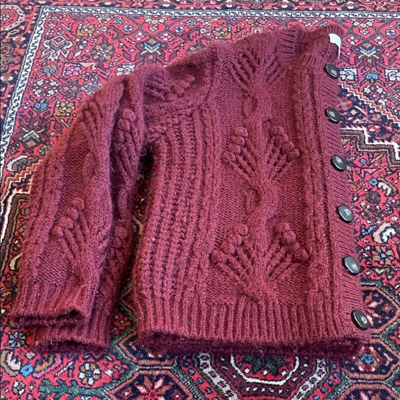 Sezane Burgundy Eugenie Cable Knit Cardigan Jumper - Picture 4 of 5